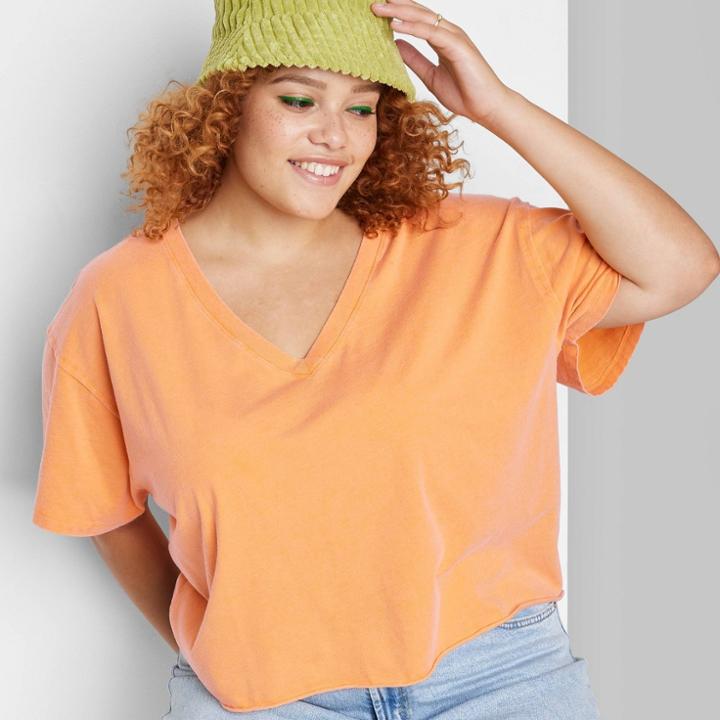 Women's Plus Size Short Sleeve Relaxed Fit V-neck Cropped T-shirt - Wild Fable Rust