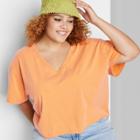 Women's Plus Size Short Sleeve Relaxed Fit V-neck Cropped T-shirt - Wild Fable Rust