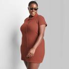 Women's Plus Size Short Sleeve Bodycon Polo Dress - Wild Fable Coffee
