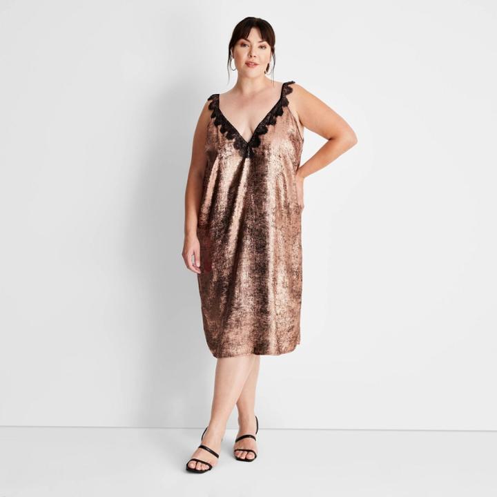 Women's Plus Size Lace Trim Slip Dress - Future Collective With Kahlana Barfield Brown Copper