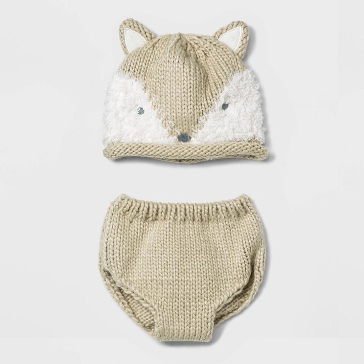 Baby Fox Hat And Diaper Cover Set - Cloud Island White