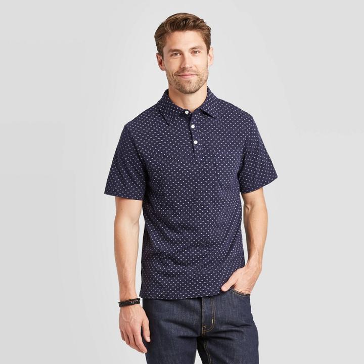 Men's Arrow Print Standard Fit Short Sleeve Polo Jersey Shirt - Goodfellow & Co Navy S, Men's, Size: