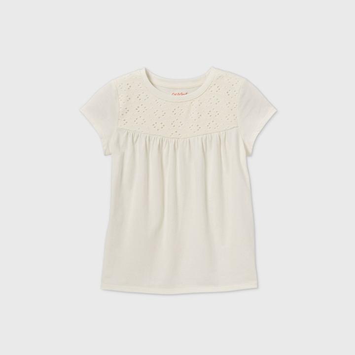 Girls' Crochet Knit T-shirt Top - Cat & Jack Cream