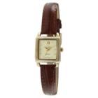 Peugeot Watches Peugeot Women's Small Square Case Crystal Marker Genuine Leather Strap Watch - Brown