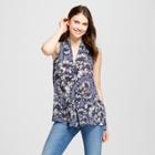 Women's Sleeveless Floral Print Pleat Front Blouse - Spenser Jeremy - Blue
