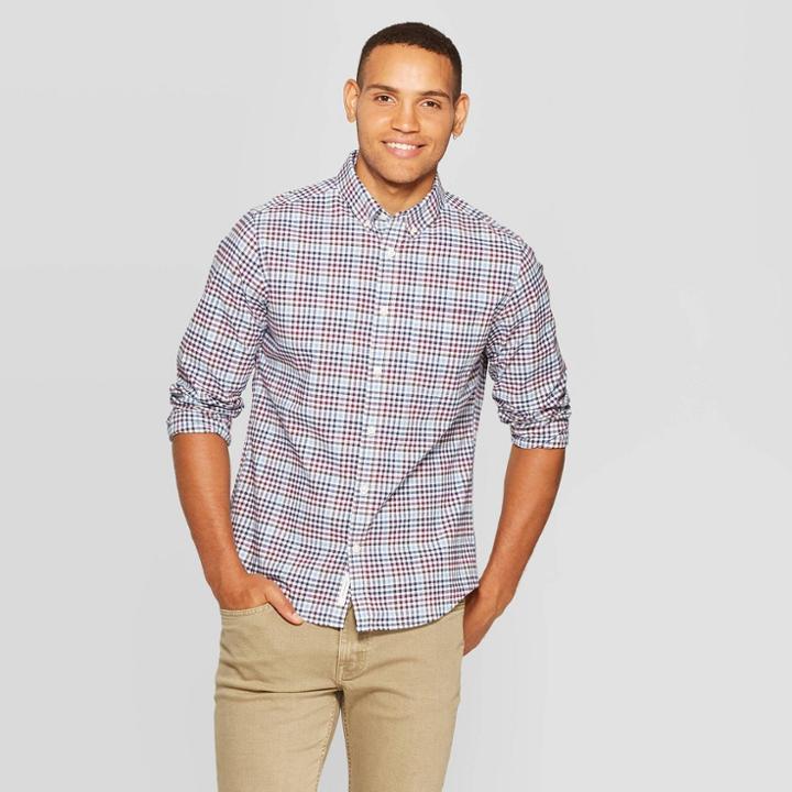 Men's Standard Fit Long Sleeve Northrop Poplin Button-down Shirt - Goodfellow & Co Endless Ocean M, Men's, Size: