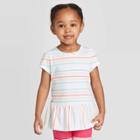 Petitetoddler Girls' Short Sleeve Striped Peplum T-shirt - Cat & Jack White 12m, Toddler Girl's