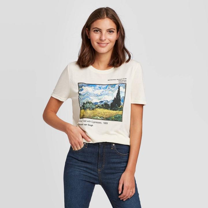 Bioworld Women's Generic Vincent Van Gogh Art Short Sleeve Graphic T-shirt (juniors') - Light Yellow Xs, Adult Unisex