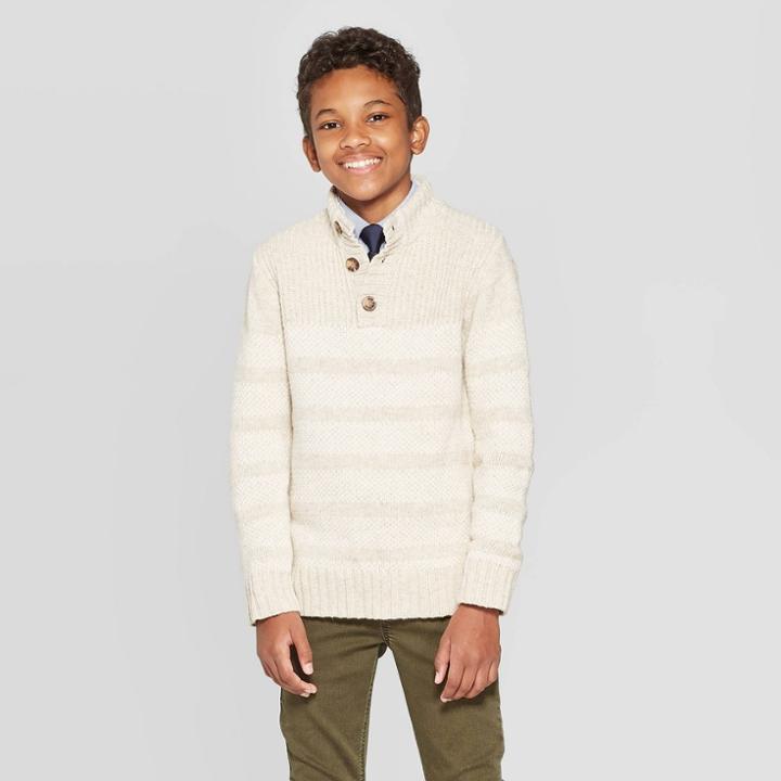 Boys' Long Sleeve Pullover Sweater - Cat & Jack Off White S, Boy's, Size: