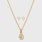 14k Gold Plated Cubic Zirconia And Stud Earrings Pendant Necklace - A New Day Gold