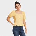 Women's Puff Short Sleeve Peplum Blouse - Universal Thread Yellow
