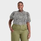 Women's Plus Size Leopard Print Puff Elbow Sleeve Blouse - Who What Wear Cream