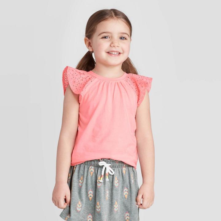 Petitetoddler Girls' Short Sleeve Eyelet T-shirt - Cat & Jack Pink 18m, Toddler Girl's