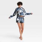 Women's Tie-dye Fleece Lounge Cropped Sweatshirt - Colsie Blue