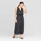 Women's Sleeveless Halter Neck Smocking Maxi Dress - Prologue Black
