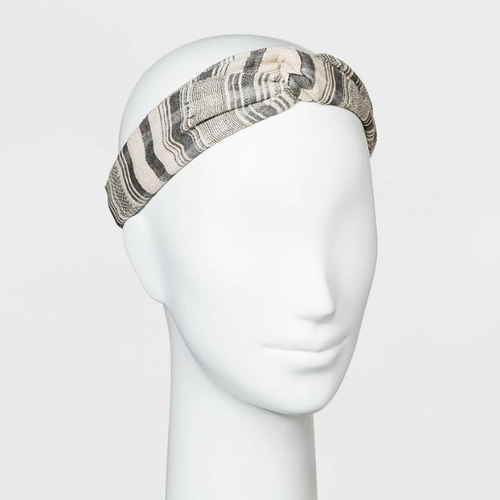 Cotton Twist Front With Stripes Print Headwrap - Universal Thread Black