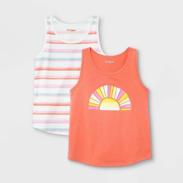 Girls' 2pk Graphic Tank Top - Cat & Jack Cream/medium Coral