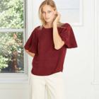 Women's Jacquard Short Sleeve Woven T-shirt - A New Day Burgundy