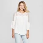Women's 3/4 Sleeve Open Lace Knit To Woven Top - Knox Rose Ivory