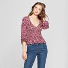 Women's Floral Print Long Sleeve Button Detail Top - Soul Cake (juniors') Wine