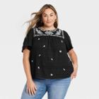 Women's Plus Size Flutter Short Sleeve Embroidered Top - Knox Rose Black