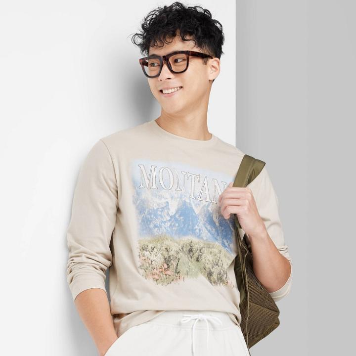 Men's Long Sleeve Graphic T-shirt - Original Use Tan