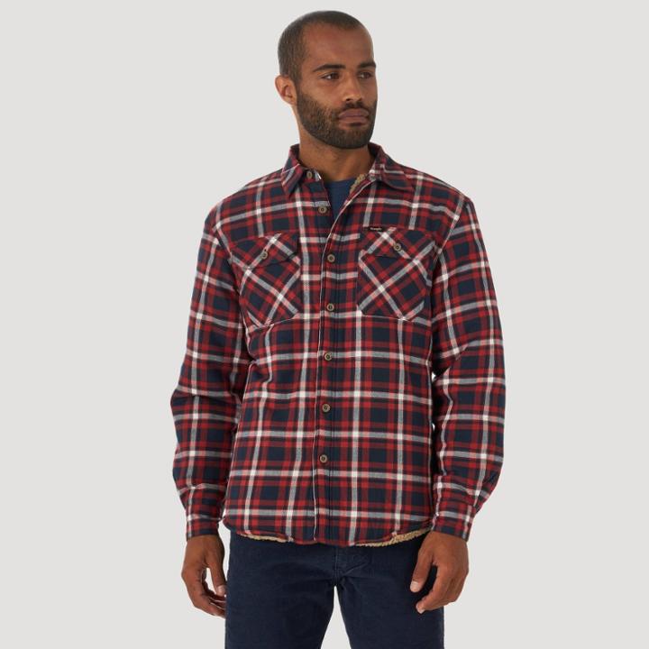 Wrangler Men's Plaid Long Sleeve T-shirt - Navy