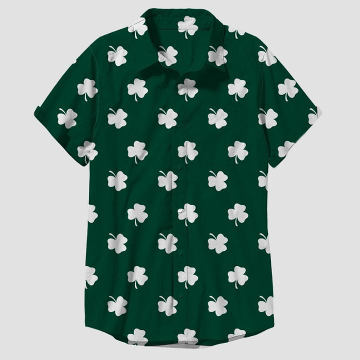 Mad Engine Men's Clover Short Sleeve Button-down Shirt - Forest Green