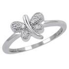Distributed By Target Women's Sterling Silver Accent Round-cut White Diamond Pave Set Butterfly Ring - White
