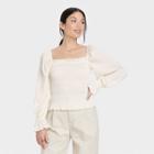 Women's Puff Long Sleeve Slim Fit Smocked Top - A New Day White