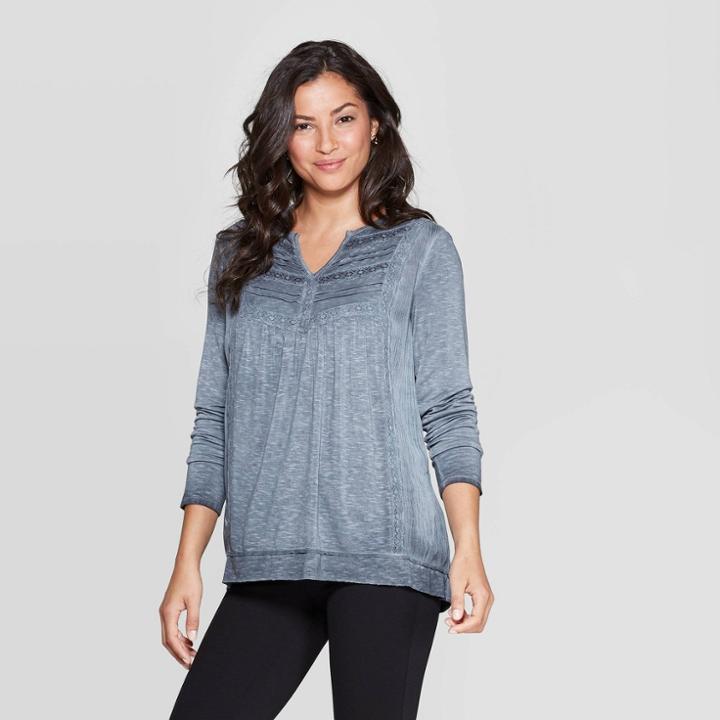 Women's Long Sleeve V-neck Blouse - Knox Rose Gray