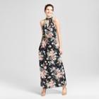 Women's Floral Print Sleeveless High Neck Cutout Maxi Dress - Xhilaration Black