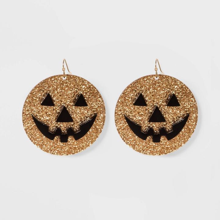 Distributed By Target Glitter Pumpkin Drop Earrings - Orange, Women's,