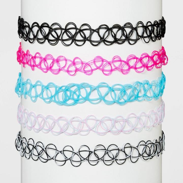 Tattoo Choker Necklace Set - Wild Fable , Blue/black/pink
