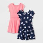 Toddler Girls' 2pk Unicorn Print And Pink Dresses - Cat & Jack Navy/pink 12m, Toddler Girl's, Blue/pink