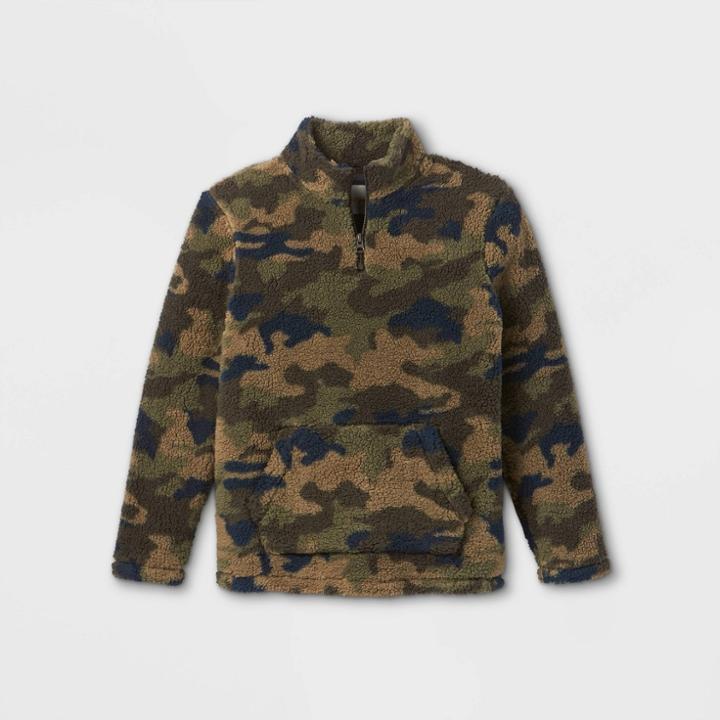 Plusboys' Quarter Zip Printed Mock Neck Sweatshirt - Cat & Jack Camo Green