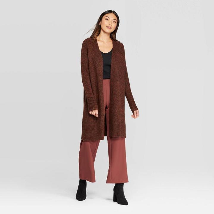 Women's Long Sleeve Open-front Cardigan - Prologue Brown M,