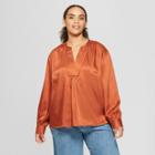 Women's Plus Size Long Sleeve Silky Boho Popover Top - Who What Wear