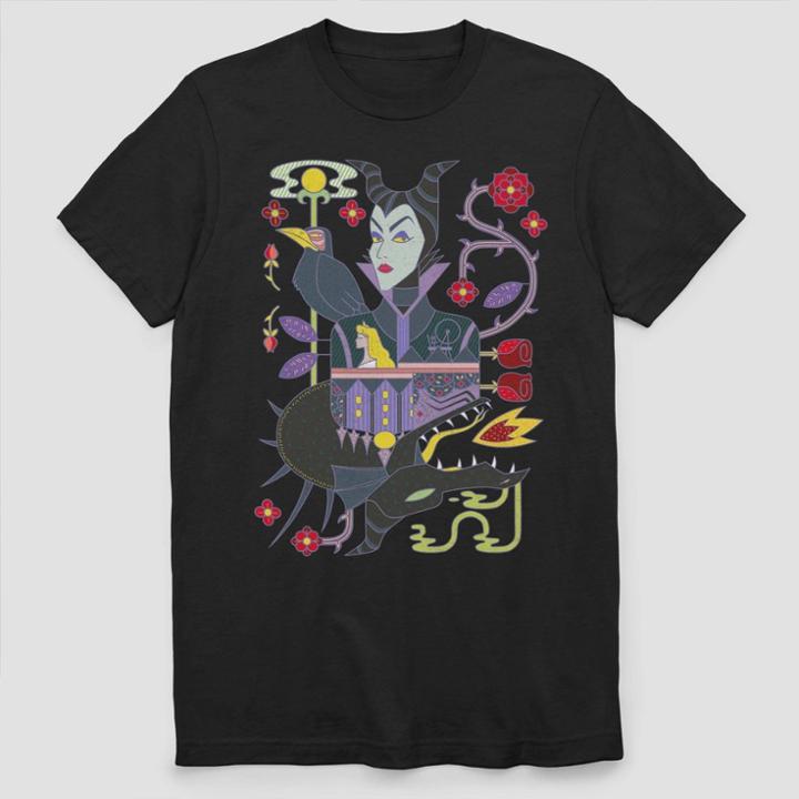 Men's Disney Sleeping Beauty Maleficient Playing Cards Short Sleeve Graphic T-shirt - Black