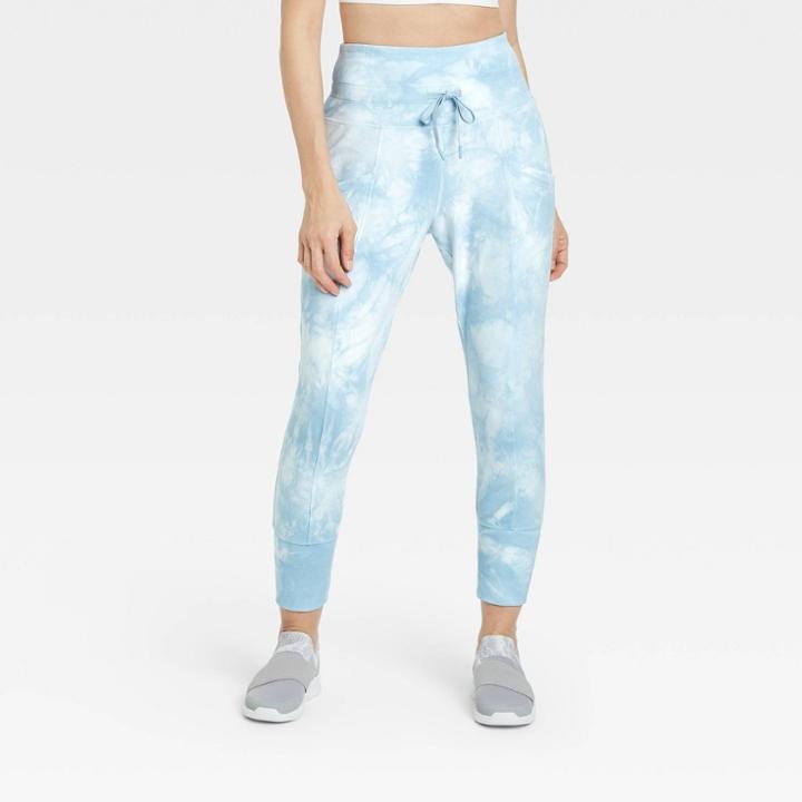 Women's Tie-dye High-rise Ribbed Fleece Joggers 25.5 - All In Motion Air Blue
