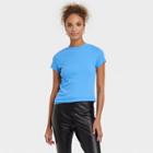Women's Short Sleeve Ribbed T-shirt - A New Day Bright Blue