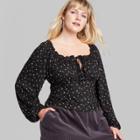 Women's Plus Size Floral Print Long Sleeve Square Neck Woven Top - Wild Fable Black 1x, Women's,