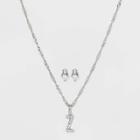 Silver Plated Cubic Zirconia 'z' Initial Earring And Pendant Necklace Set - A New Day