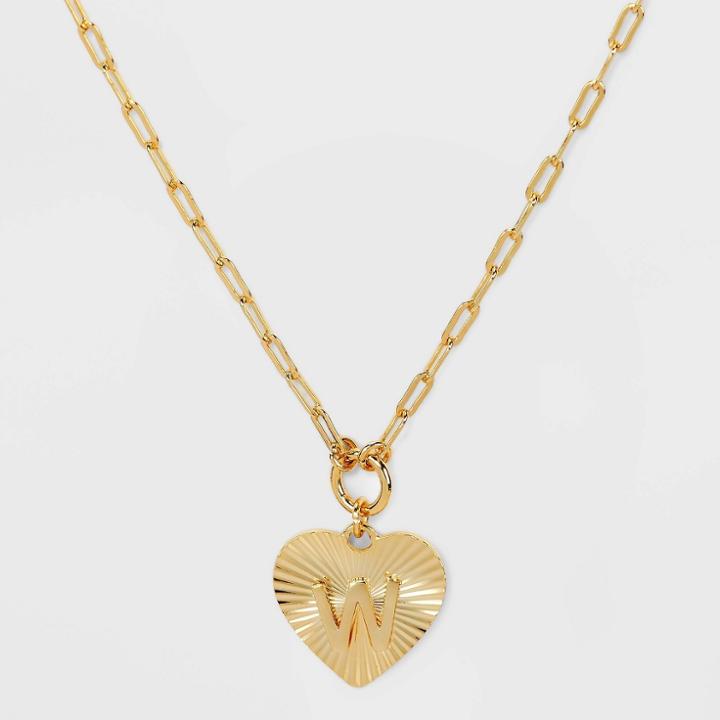 14k Gold Dipped 'w' Initial Diamond Cut Heart Pendant Necklace - A New Day Gold