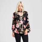 Women's Floral Bell Sleeve Mock Neck Top - Alison Andrews Black