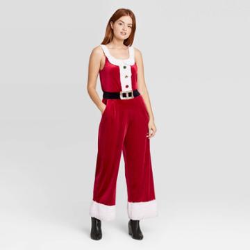 Born Famous Women's Ugly Holiday Santa Sleeveless Jumpsuit - Red