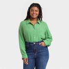 Women's Plus Size Long Sleeve Relaxed Fit Gauze Button-down Shirt - Universal Thread Green