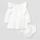 Baby Girls' Gauze Long Sleeve Dress - Cat & Jack Cream Newborn, Ivory