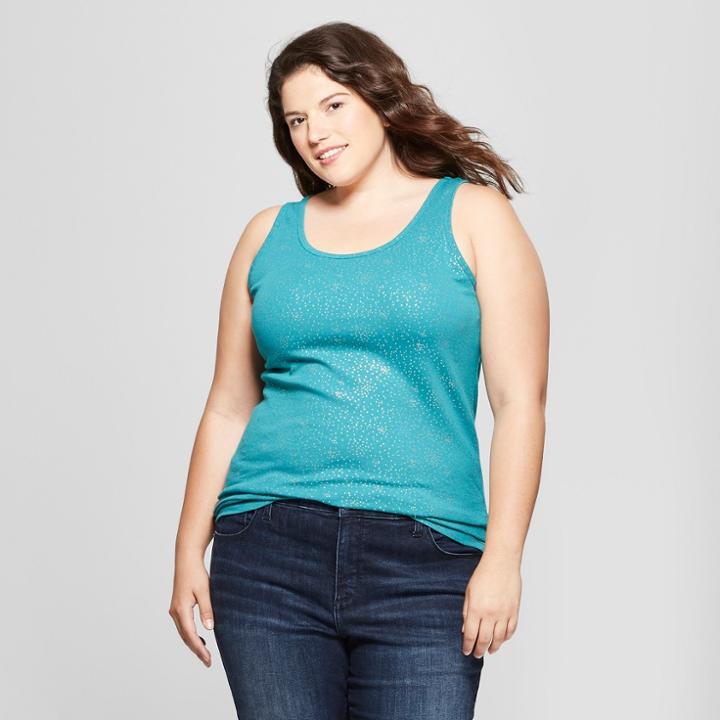 Women's Plus Size Polka Dot Perfect Tank - Ava & Viv Turquoise