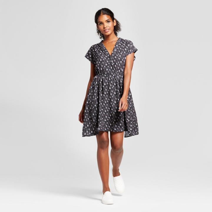 Women's Printed Short Sleeve Dress - K By Kersh Black